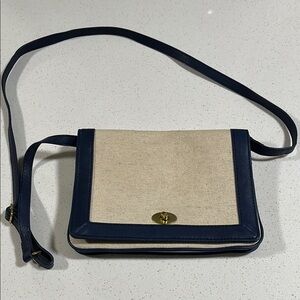 J. Crew Cream and Blue Crossbody Bag with Classic Design